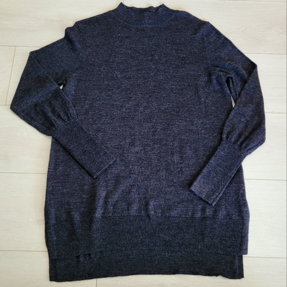 Badgley Mischka Merino 100% Wool Sweater Mock Neck Tunic Charcoal Grey Women's L - Picture 2 of 8